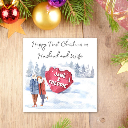 Personalised Our First Christmas card - Cards for Newlyweds, First Christmas as Married Couple, Xmas card with names, Couple Christmas Card