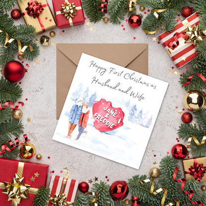 Personalised Our First Christmas card - Cards for Newlyweds, First Christmas as Married Couple, Xmas card with names, Couple Christmas Card