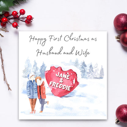 Personalised Our First Christmas card - Cards for Newlyweds, First Christmas as Married Couple, Xmas card with names, Couple Christmas Card