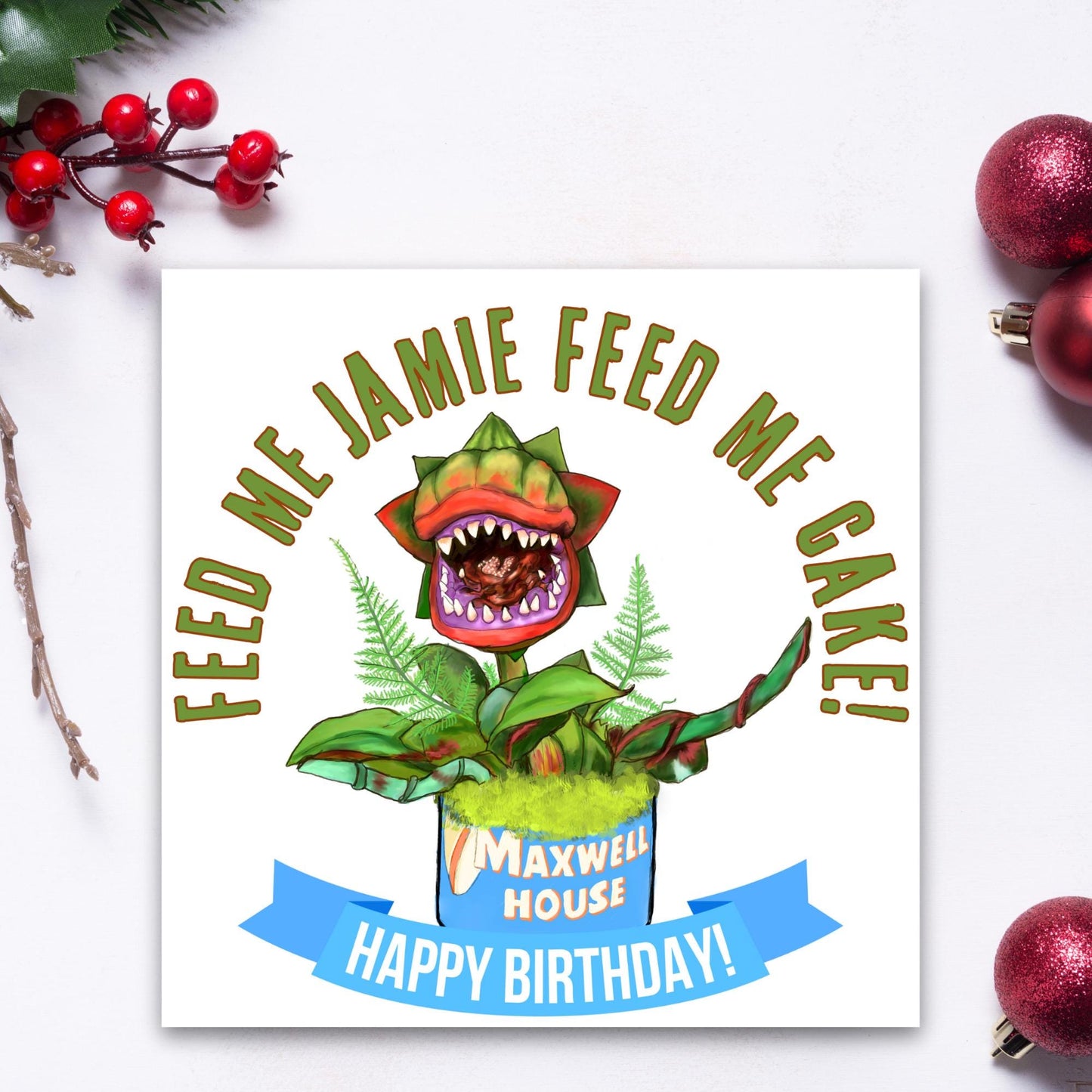 Personalised Little Shop Of Horrors Birthday Card, Audrey, Feed Me Seymour, Theatre Card, Movie Card, Nostalgic Birthday Card 90's Birthday