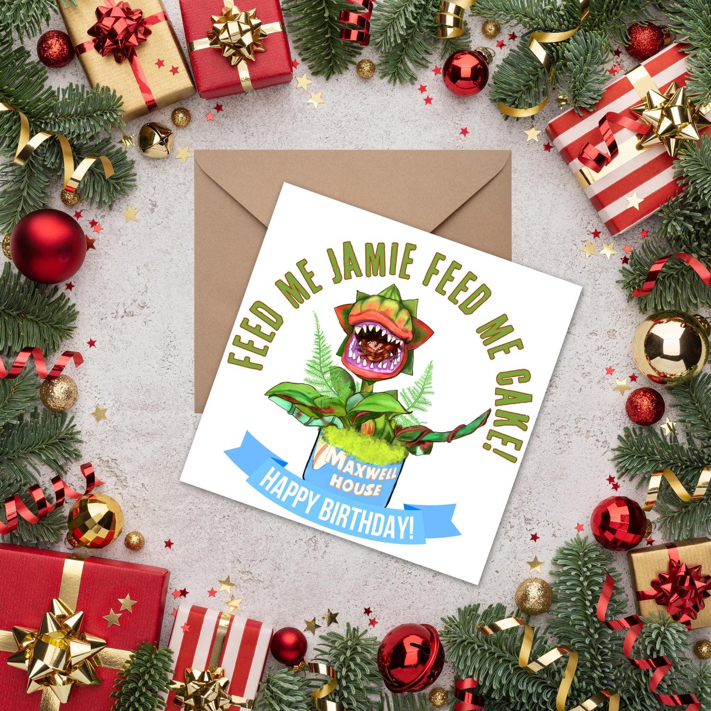 Personalised Little Shop Of Horrors Birthday Card, Audrey, Feed Me Seymour, Theatre Card, Movie Card, Nostalgic Birthday Card 90's Birthday
