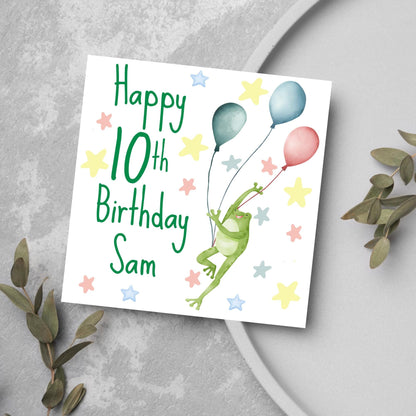 Personalised Name and Age Frog Birthday Card, Funny Frog design, Frog Card, Name Birthday Card, Child Birthday Card 5th 6th 7th 8th 9th 10th