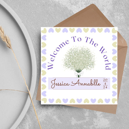 Personalised New Baby Card, Baby Boy, Baby Girl, Congratulations, Baby Card, Welcome to The World, Birth, New Mum Card, Custom Name Card