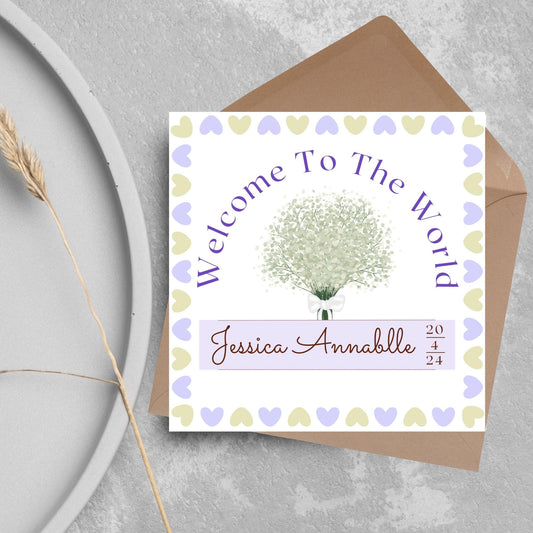 Personalised New Baby Card, Baby Boy, Baby Girl, Congratulations, Baby Card, Welcome to The World, Birth, New Mum Card, Custom Name Card