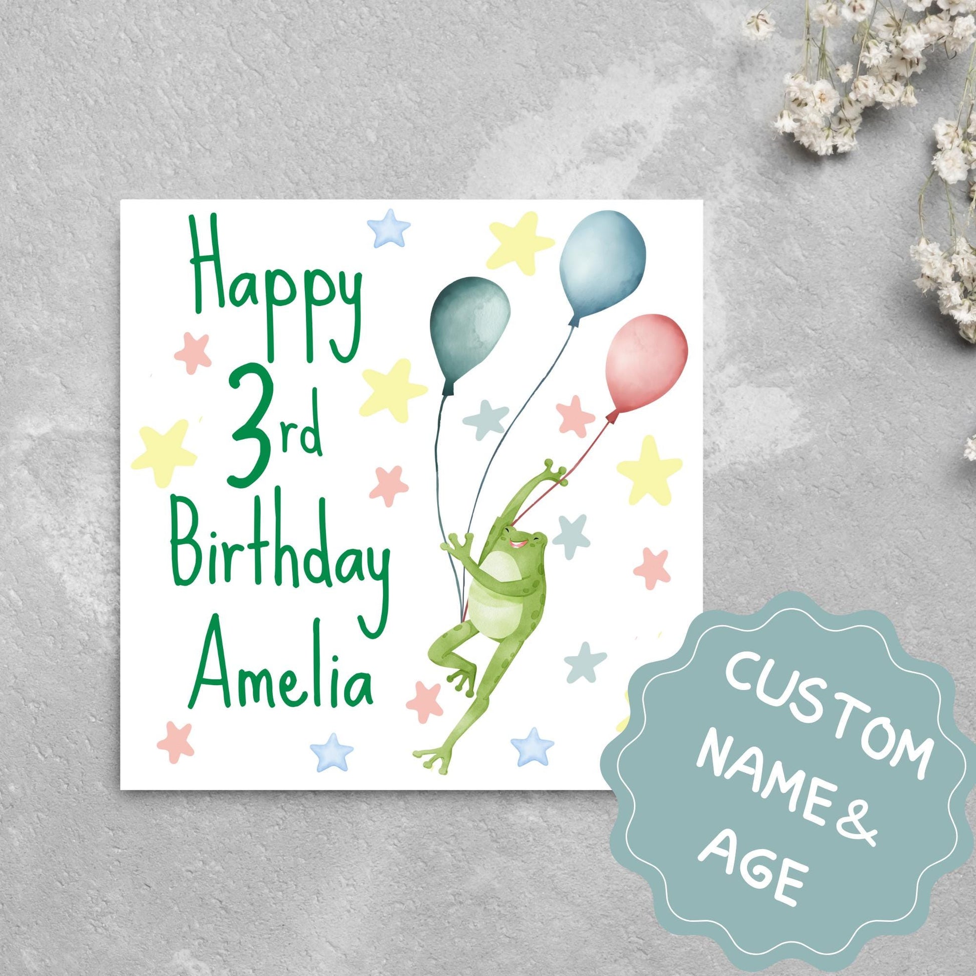 Personalised Name and Age Frog Birthday Card, Funny Frog design, Frog Card, Name Birthday Card, Child Birthday Card 5th 6th 7th 8th 9th 10th
