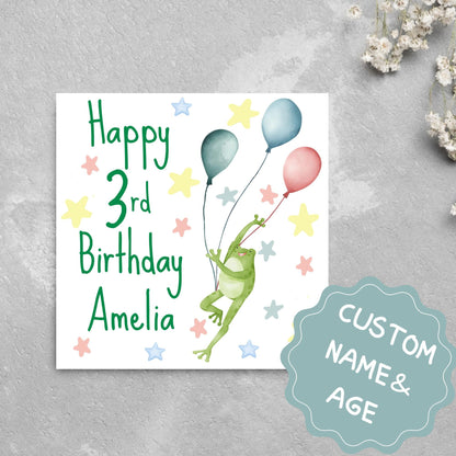 Personalised Name and Age Frog Birthday Card, Funny Frog design, Frog Card, Name Birthday Card, Child Birthday Card 5th 6th 7th 8th 9th 10th