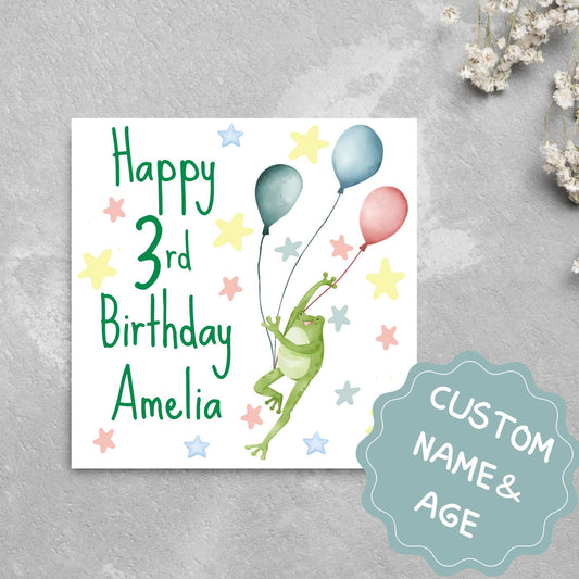 Personalised Name and Age Frog Birthday Card, Funny Frog design, Frog Card, Name Birthday Card, Child Birthday Card 5th 6th 7th 8th 9th 10th