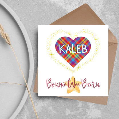 Personalised Scottish New Baby Card, Baby Boy, Baby Girl, Tartan Card, New Bairn Card, Name Card, Newborn Card, Scottish Card, Scotland Card