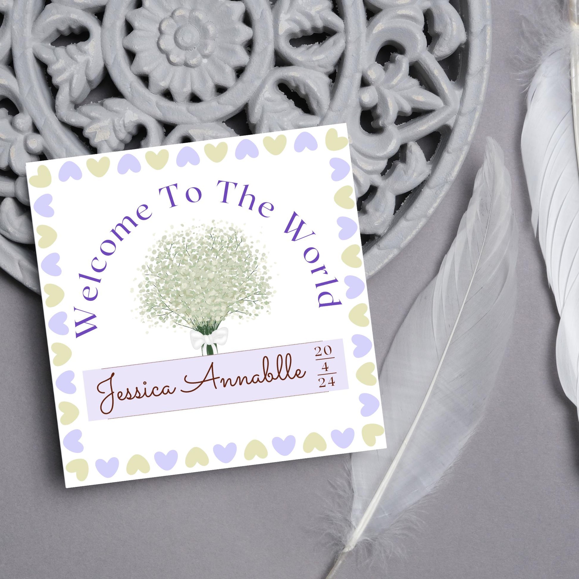Personalised New Baby Card, Baby Boy, Baby Girl, Congratulations, Baby Card, Welcome to The World, Birth, New Mum Card, Custom Name Card