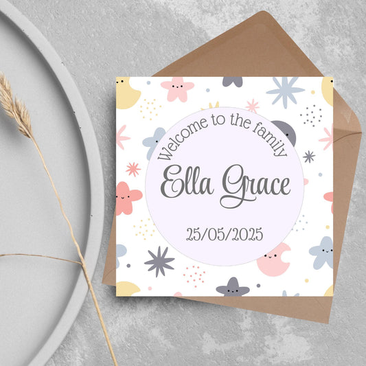 Personalised New Baby Card, Baby Boy, Baby Girl, Congratulations, Baby Card, Welcome to The World, Birth, New Mum Card, Custom Name Card