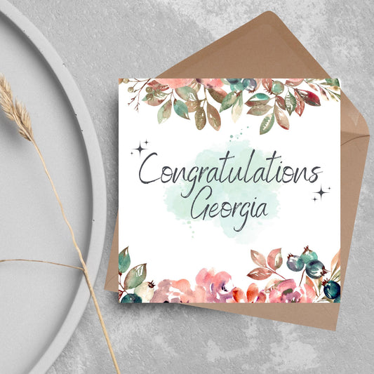 Personalised Congratulations Card, Floral Personalised Card, Card for Sister, Card for Mum, Card for Wife, Girlfriend Congratulations Card