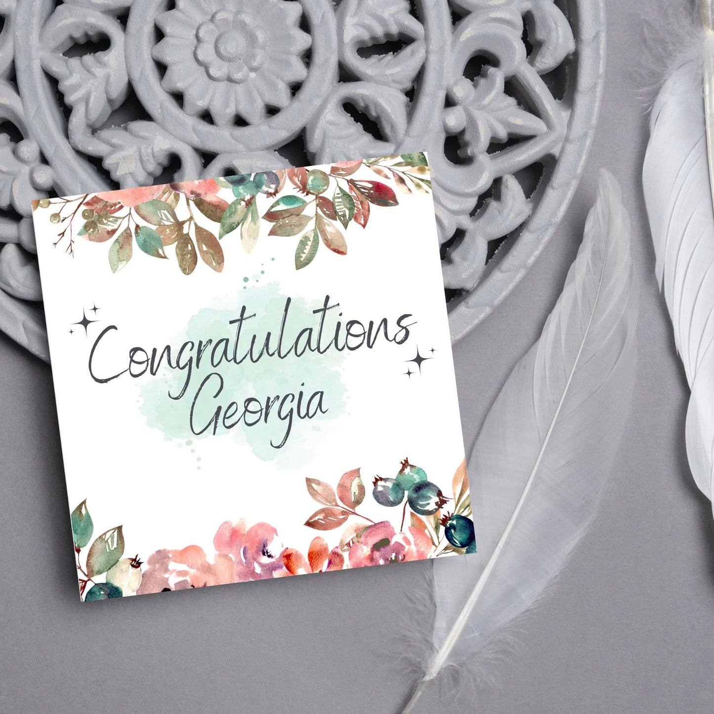 Personalised Congratulations Card, Floral Personalised Card, Card for Sister, Card for Mum, Card for Wife, Girlfriend Congratulations Card
