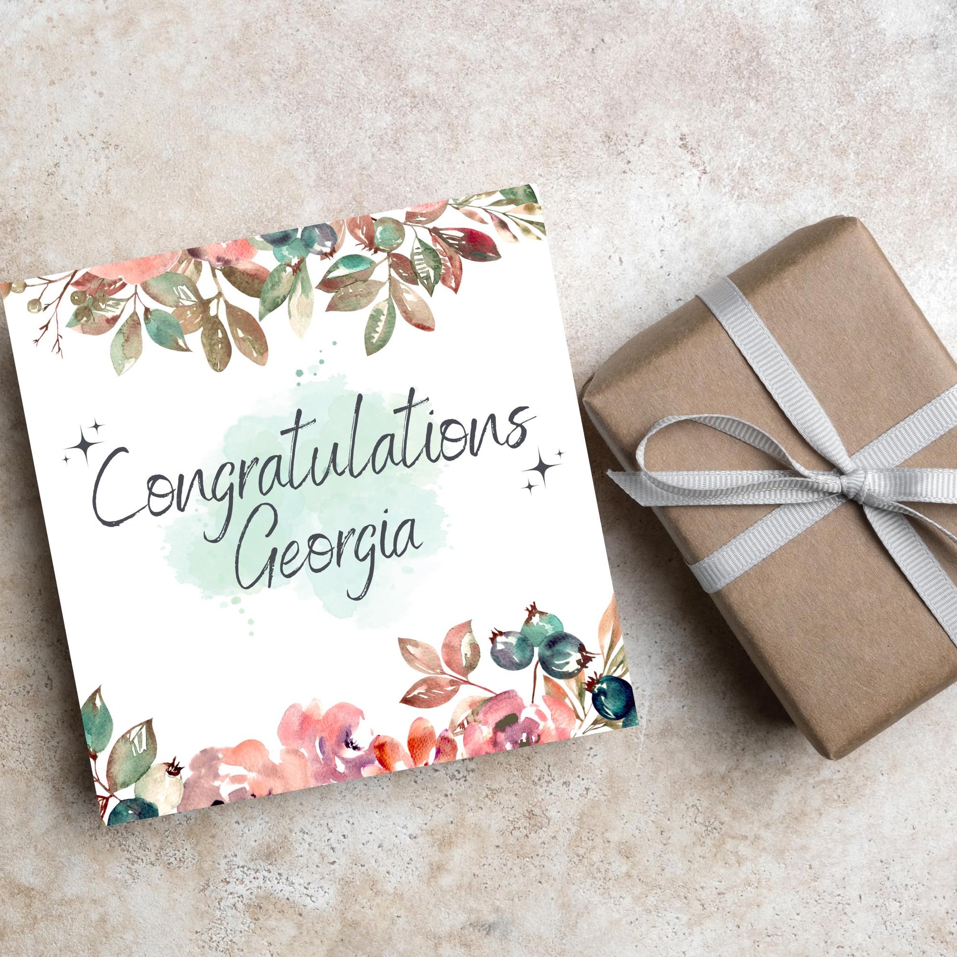 Personalised Congratulations Card, Floral Personalised Card, Card for Sister, Card for Mum, Card for Wife, Girlfriend Congratulations Card