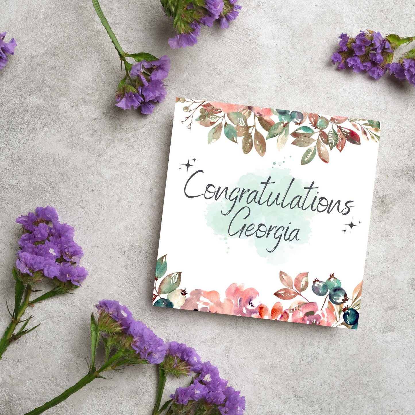 Personalised Congratulations Card, Floral Personalised Card, Card for Sister, Card for Mum, Card for Wife, Girlfriend Congratulations Card
