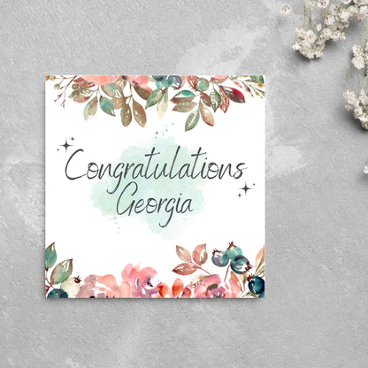 Personalised Congratulations Card, Floral Personalised Card, Card for Sister, Card for Mum, Card for Wife, Girlfriend Congratulations Card