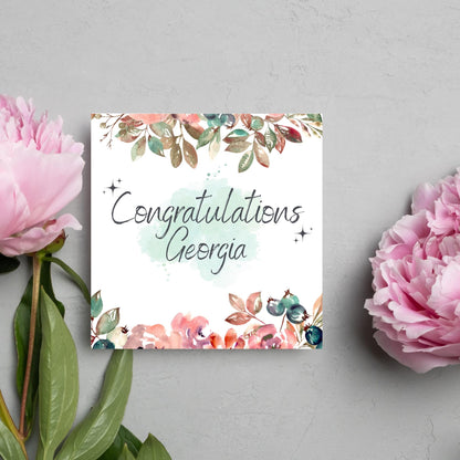 Personalised Congratulations Card, Floral Personalised Card, Card for Sister, Card for Mum, Card for Wife, Girlfriend Congratulations Card