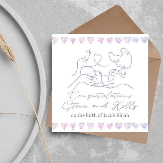 Personalised New Baby Card, Baby Boy, Baby Girl, Congratulations, Baby Card, Welcome to The World, Birth, New Mum Card, Custom Name Card