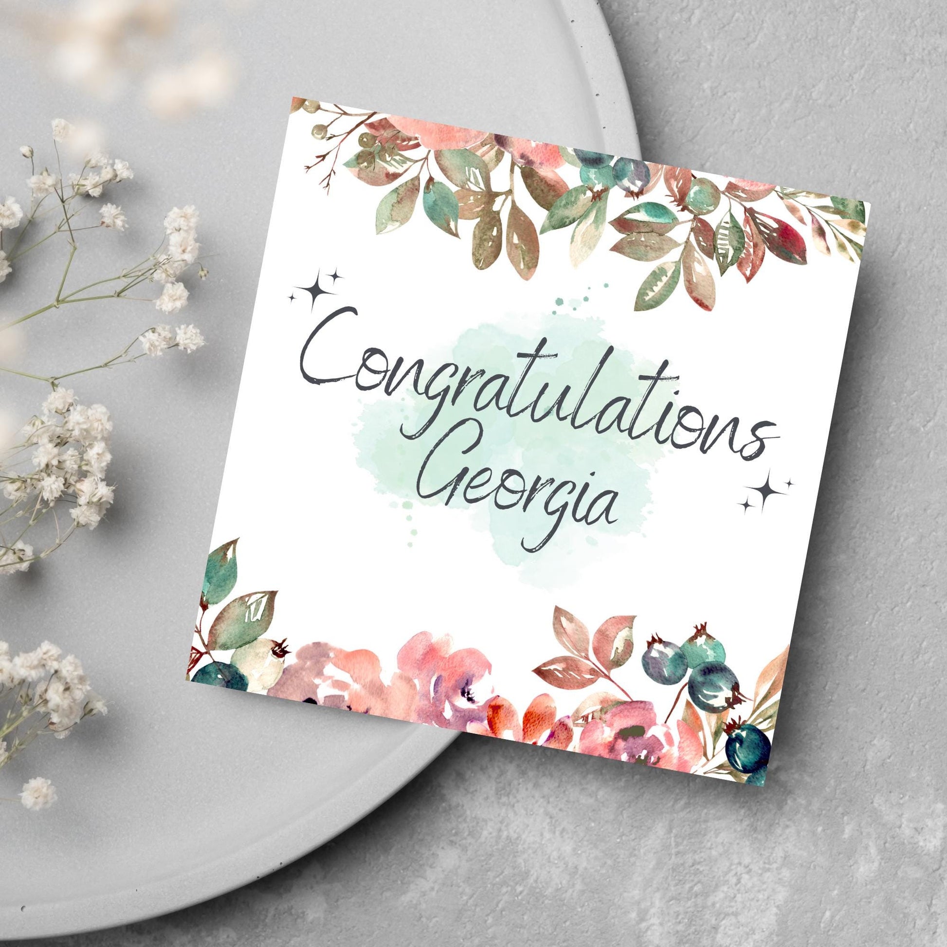 Personalised Congratulations Card, Floral Personalised Card, Card for Sister, Card for Mum, Card for Wife, Girlfriend Congratulations Card