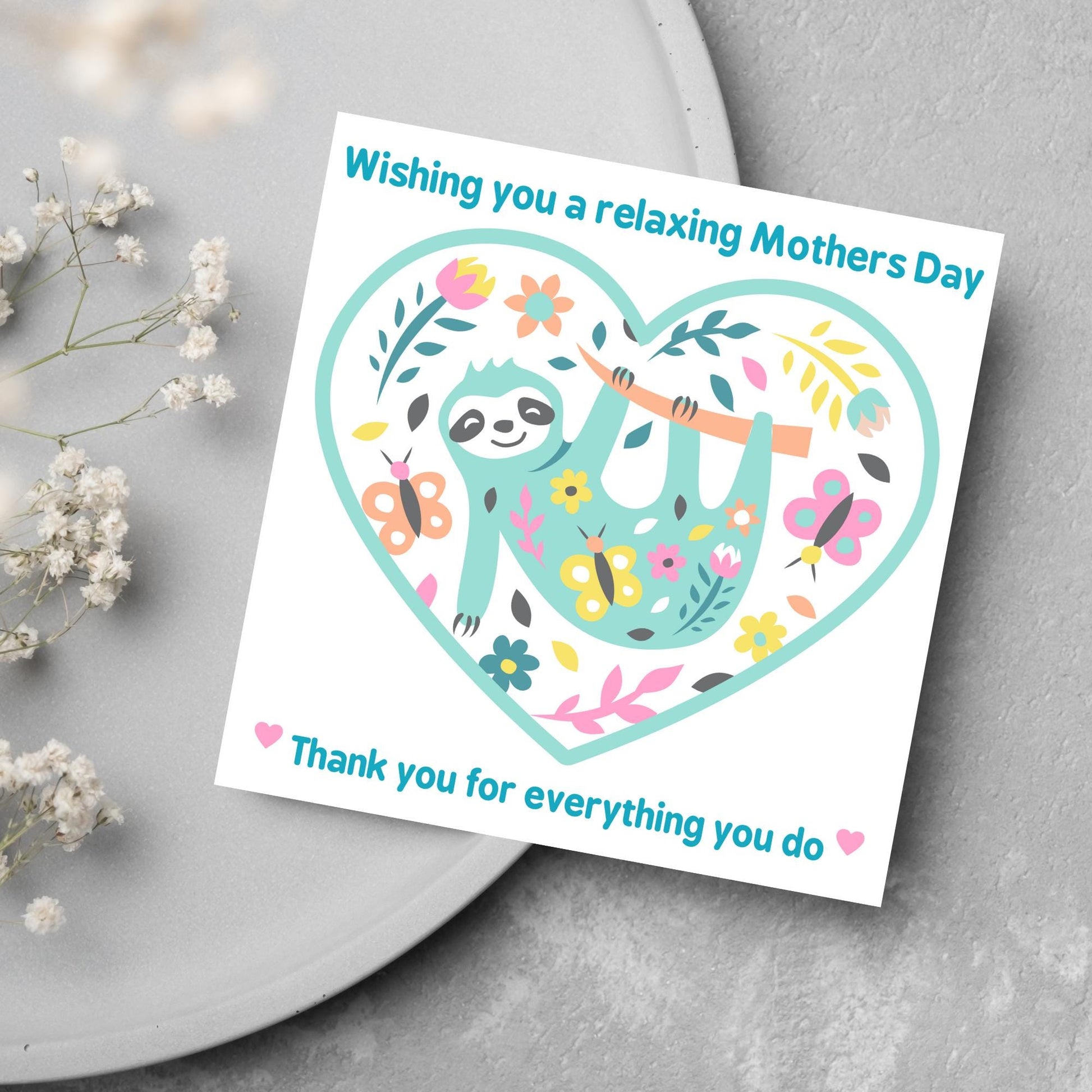 Sloth Mothers Day Card, Cute Card for Mum, Greetings Card, Happy Mothers Day, Card for Mother, Mam Card, Thanks Mum Card