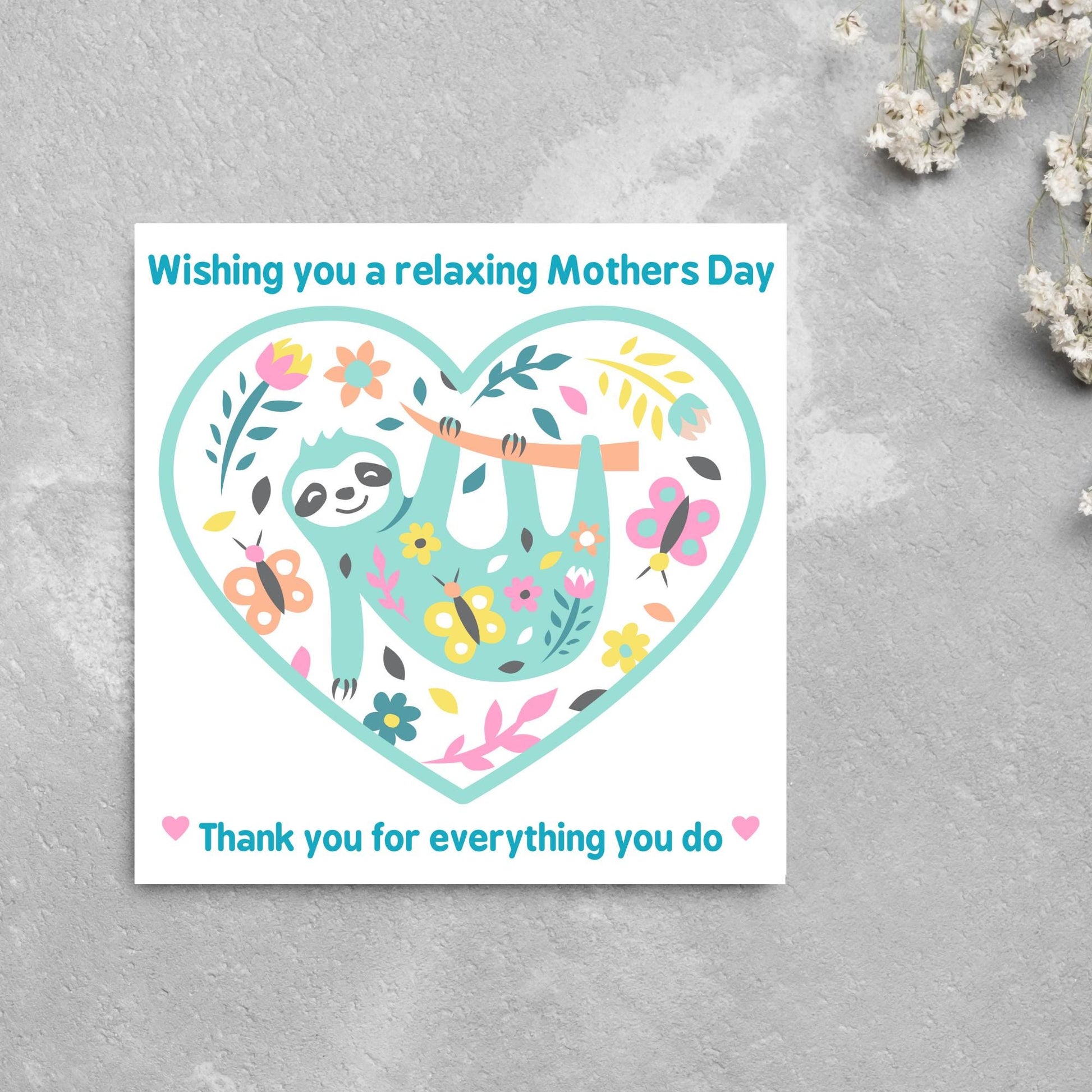 Sloth Mothers Day Card, Cute Card for Mum, Greetings Card, Happy Mothers Day, Card for Mother, Mam Card, Thanks Mum Card