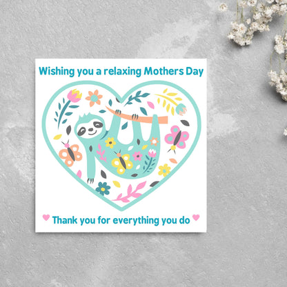Sloth Mothers Day Card, Cute Card for Mum, Greetings Card, Happy Mothers Day, Card for Mother, Mam Card, Thanks Mum Card