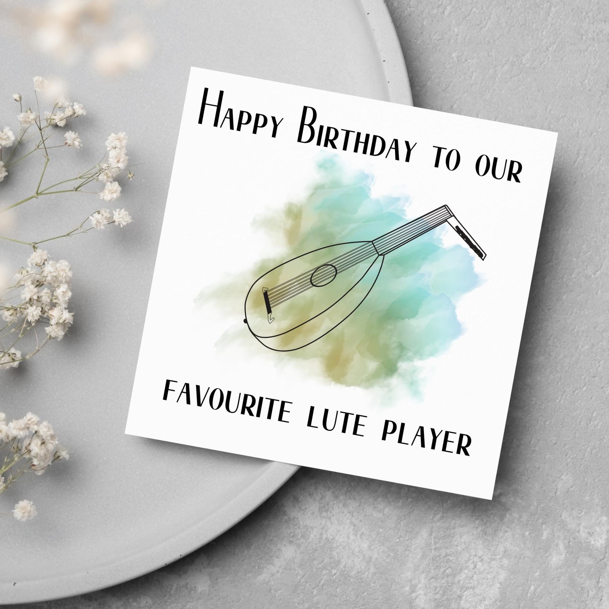 Lute Birthday Card, Happy Birthday, Card for Musician, Card for Him, Card for Her, Country Music Card, Music, Folk Music card, Lute Plater