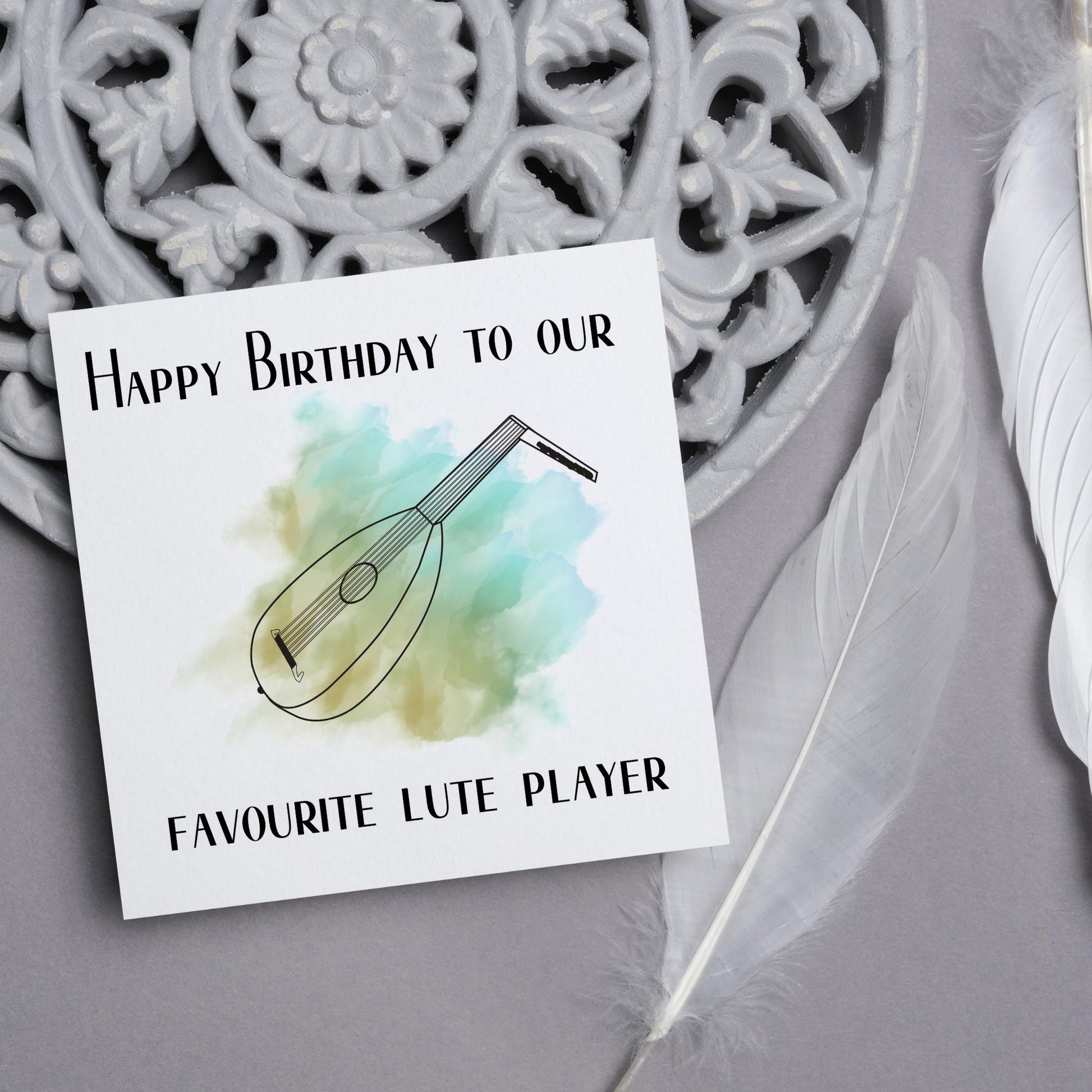 Lute Birthday Card, Happy Birthday, Card for Musician, Card for Him, Card for Her, Country Music Card, Music, Folk Music card, Lute Plater