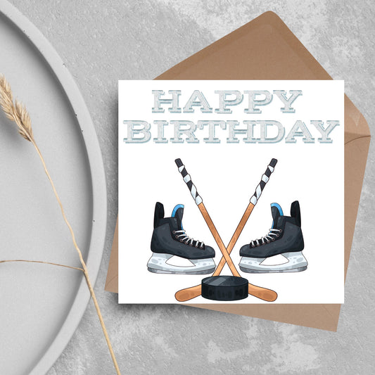 Ice Hockey Birthday Card, Sport Card, Sport Birthday Card, Card for Him, Card for Her, Hockey Stick, Card for Hockey, Ice Hockey Card, Puck