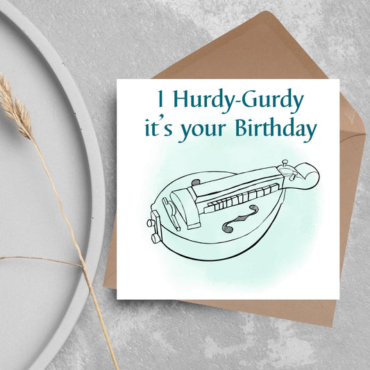 Hurdy-Gurdy Birthday Card, Happy Birthday, Card for Musician, Card for Him, Card for Her, Orchestra Music Card, Music, Hurdy Gurdy Birthday