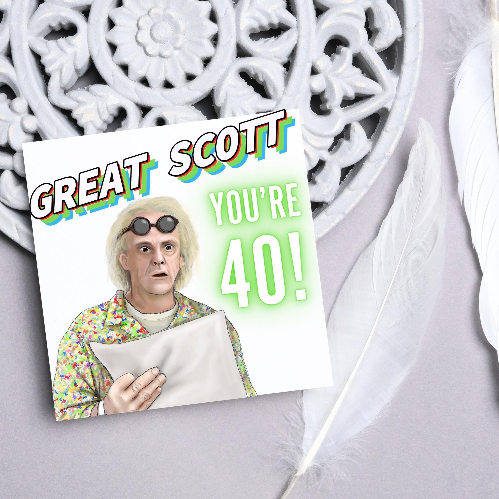 Personalised Back to the Future Birthday Card, Great Scott Birthday Card, Doc Brown Birthday Card, Custom Age Card, 30th, 40th, 50th, 60th