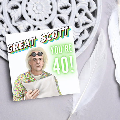 Personalised Back to the Future Birthday Card, Great Scott Birthday Card, Doc Brown Birthday Card, Custom Age Card, 30th, 40th, 50th, 60th