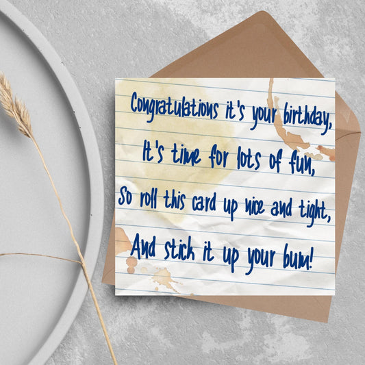 Bottom TV Show Birthday Card, Bottom Quote Birthday Card, Rik Mayall, Eddie and Richie Bottom Card, BBC Bottom, Rude Birthday Card