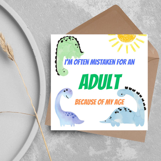 Dinosaur Birthday Card for Adults, Funny Birthday Card for Dad, 50th Birthday, 40th Birthday, Childish Birthday Card, 60th Birthday