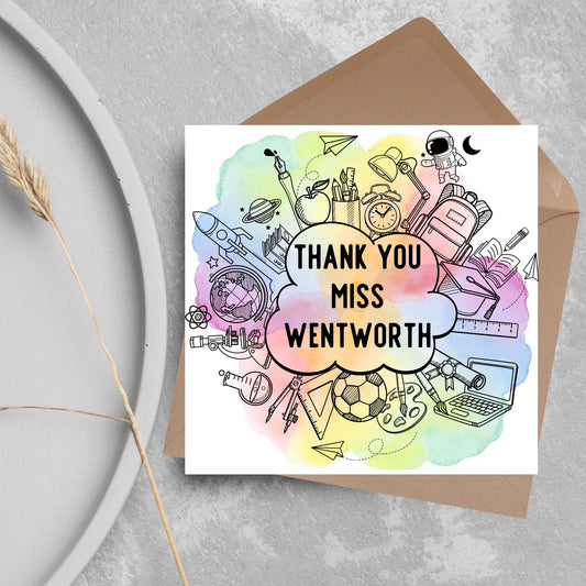 Personalised Thank You Teacher Card, End of Year School Card, Thanks Teacher, School Teacher Card, Teaching Card, Teacher Appreciation