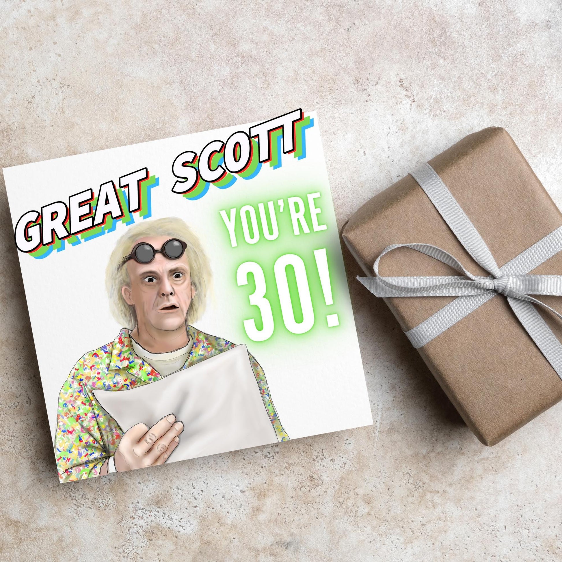 Personalised Back to the Future Birthday Card, Great Scott Birthday Card, Doc Brown Birthday Card, Custom Age Card, 30th, 40th, 50th, 60th