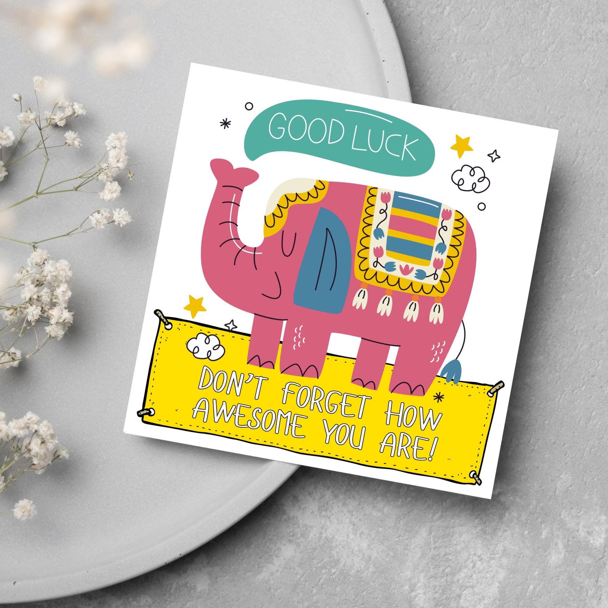 Elephant Good Luck Card, Best Of Luck Card, Best of luck Card, You're Awesome, Leaving Card, Card for Her, Don't Forget Card