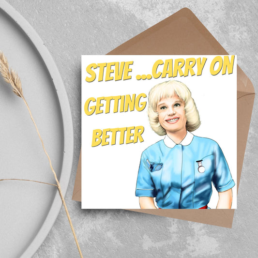 Personalised Carry on Get Well Card, Get Well Soon, Carry on Matron, Barbara Windsor, Carry on Nurse, Hospital Card, Feel Better Soon