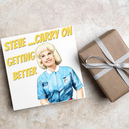 Personalised Carry on Get Well Card, Get Well Soon, Carry on Matron, Barbara Windsor, Carry on Nurse, Hospital Card, Feel Better Soon