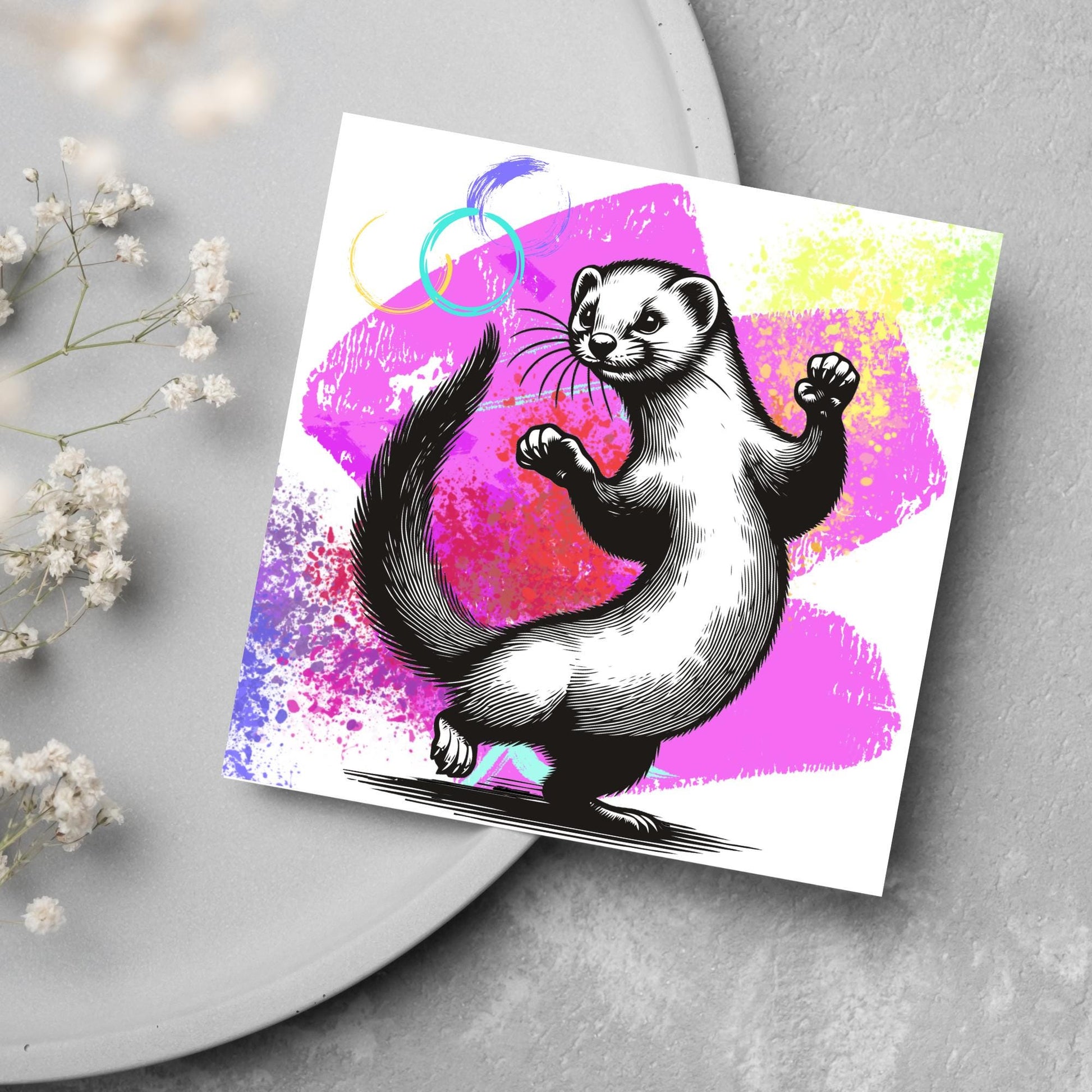 Ferret Birthday Card, Fun Party Card, Ferret Card, Disco Card, Animal Themed Birthday, Weasel Birthday Card, Dancing Ferret, Card for Mum
