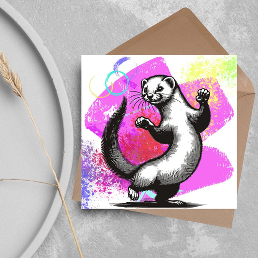 Ferret Birthday Card, Fun Party Card, Ferret Card, Disco Card, Animal Themed Birthday, Weasel Birthday Card, Dancing Ferret, Card for Mum