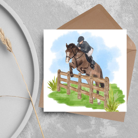 Horse Card for Any Occasion, Equestrian Card, Show Jumping Card, Horse Riding. Birthday Card, Congratulations Card, Watercolour Horse