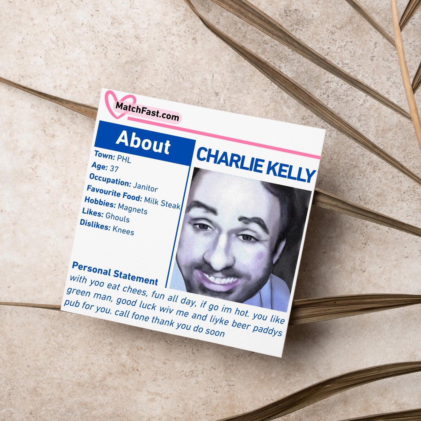 It's Always Sunny in Philadelphia Card, Charlie Kelly Dating Profile, Always Sunny Funny Birthday Card, TV Show Funny Card for Friend