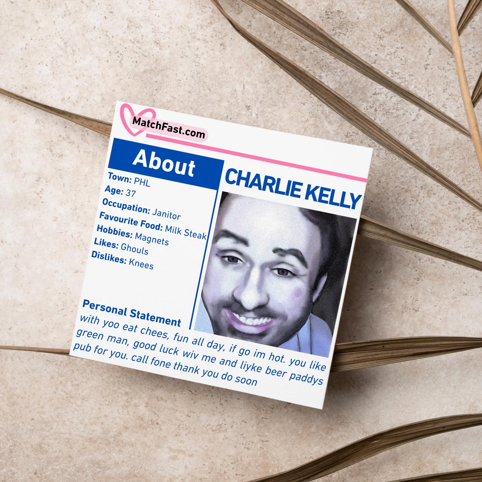 It's Always Sunny in Philadelphia Card, Charlie Kelly Dating Profile, Always Sunny Funny Birthday Card, TV Show Funny Card for Friend