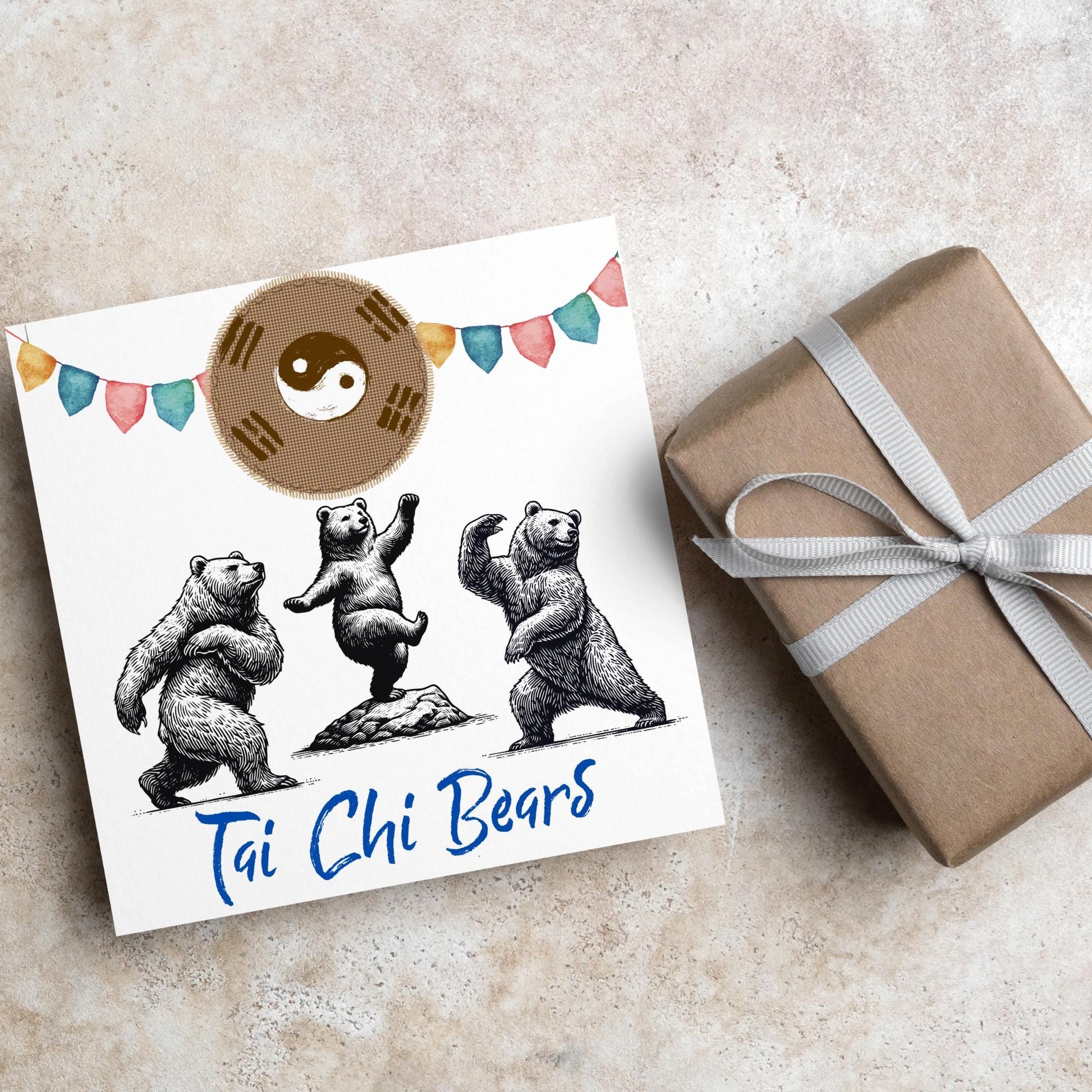 Tai Chi Card, Fun Card, Bear Card, Zen Card, Animal Themed Birthday, Woodland Card, Funny Bear, Tai Chi Bears, Card for Any Occasion