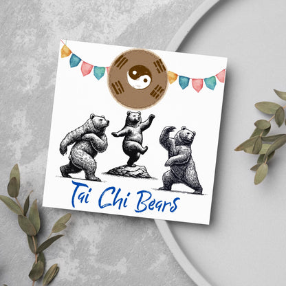 Tai Chi Card, Fun Card, Bear Card, Zen Card, Animal Themed Birthday, Woodland Card, Funny Bear, Tai Chi Bears, Card for Any Occasion