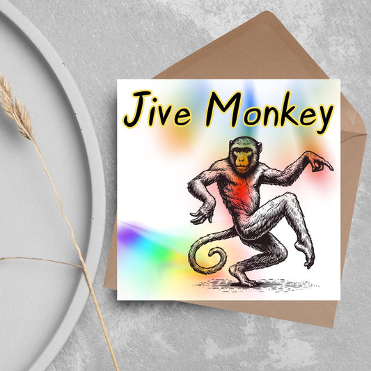 Dancing Monkey Card, Fun Party Card, Monkey Card, Night Out Card, Animal Themed Birthday, Jive Monkey, Funny Ape, Disco Card, Chimp Card