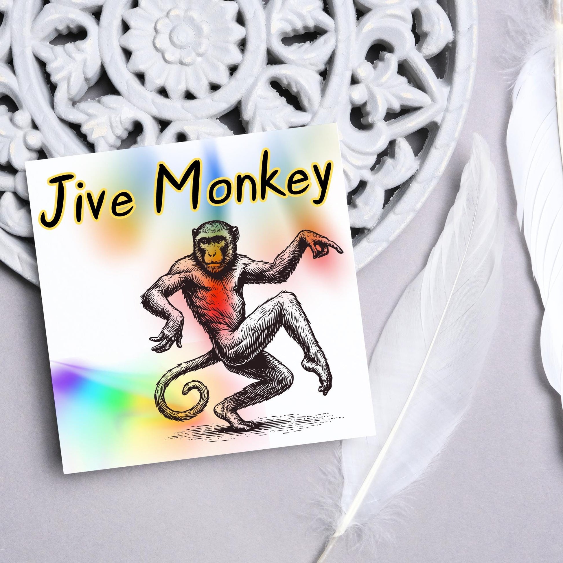 Dancing Monkey Card, Fun Party Card, Monkey Card, Night Out Card, Animal Themed Birthday, Jive Monkey, Funny Ape, Disco Card, Chimp Card