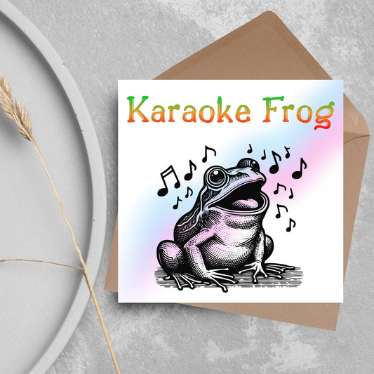 Karaoke Frog Card, Fun Party Card, Frog Card, Animal Themed Birthday, Party Card, Funny FrogLover Card, Any Occasion Card, Toad Card