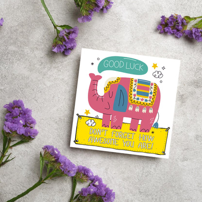 Elephant Good Luck Card, Best Of Luck Card, Best of luck Card, You're Awesome, Leaving Card, Card for Her, Don't Forget Card