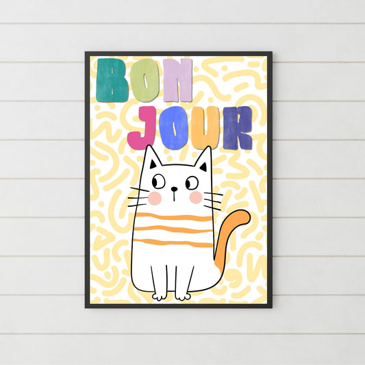 Funny Cat A4 Poster Print, High Quality Cartoon Art, French Cat Art, Wall Decor, Original Artist Print, Vibrant Wall Art, Quirky Decor